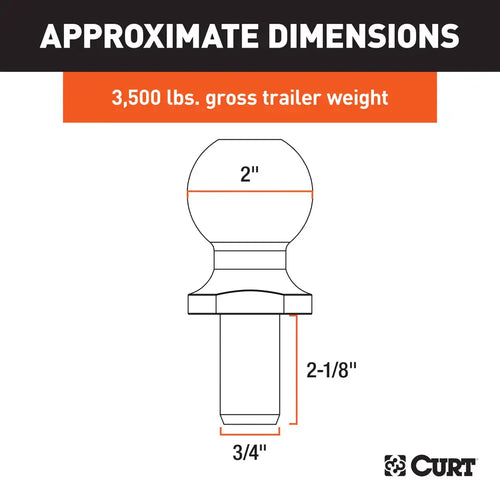 Curt 2 Trailer Ball (3/4 x 2-1/8 Shank, 3,500 lbs., Chrome, Packaged) (2 x 3/4 x 2 1/8)