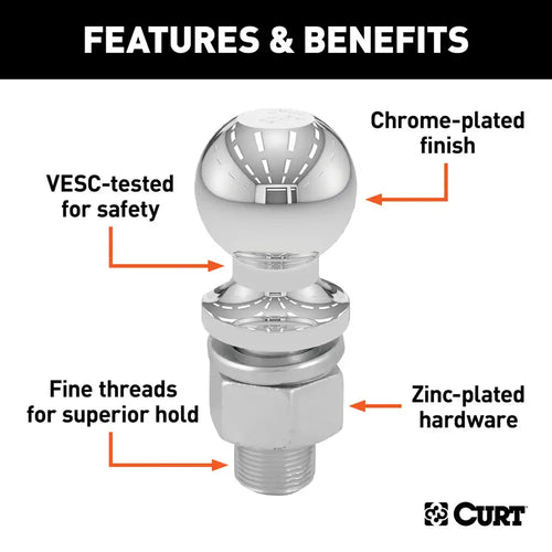 Curt 2 Trailer Ball (1 x 3 Shank, 6,000 lbs., Chrome, Packaged) (2 X 1 X 3)