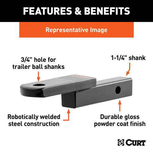 Curt Class 2 Ball Mount (1-1/4 Shank, 3,500 lbs., 1-1/4 Rise, 9-3/4 Long) (1-1/4)