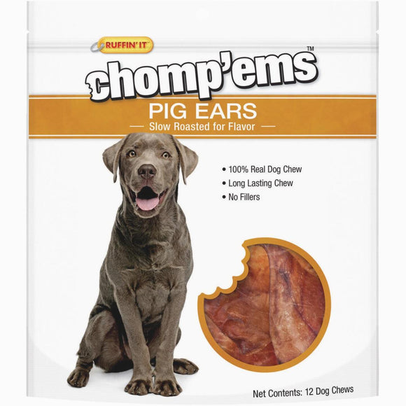 Ruffin' it Chomp'ems Natural Flavor Pig Ear Dog Treat (12-Pack)